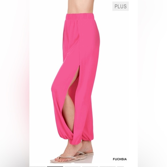 New!🎉2 for$20 Plus Size Fuchsia Pink Split Leg Pants Size 1X 2X 3X - Picture 1 of 4